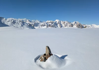 Vue sur les Écrins depuis un replat sous le col des Muandes
